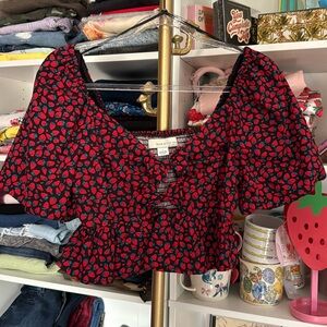 Black and Red Strawberry Top S